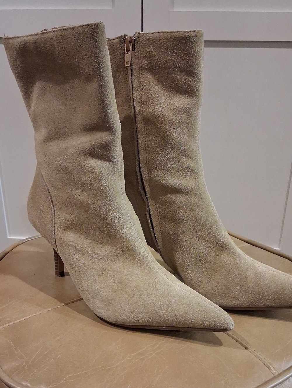 MOSSIMO Women's Beige Suede Pointed-Toe Ankle Boots